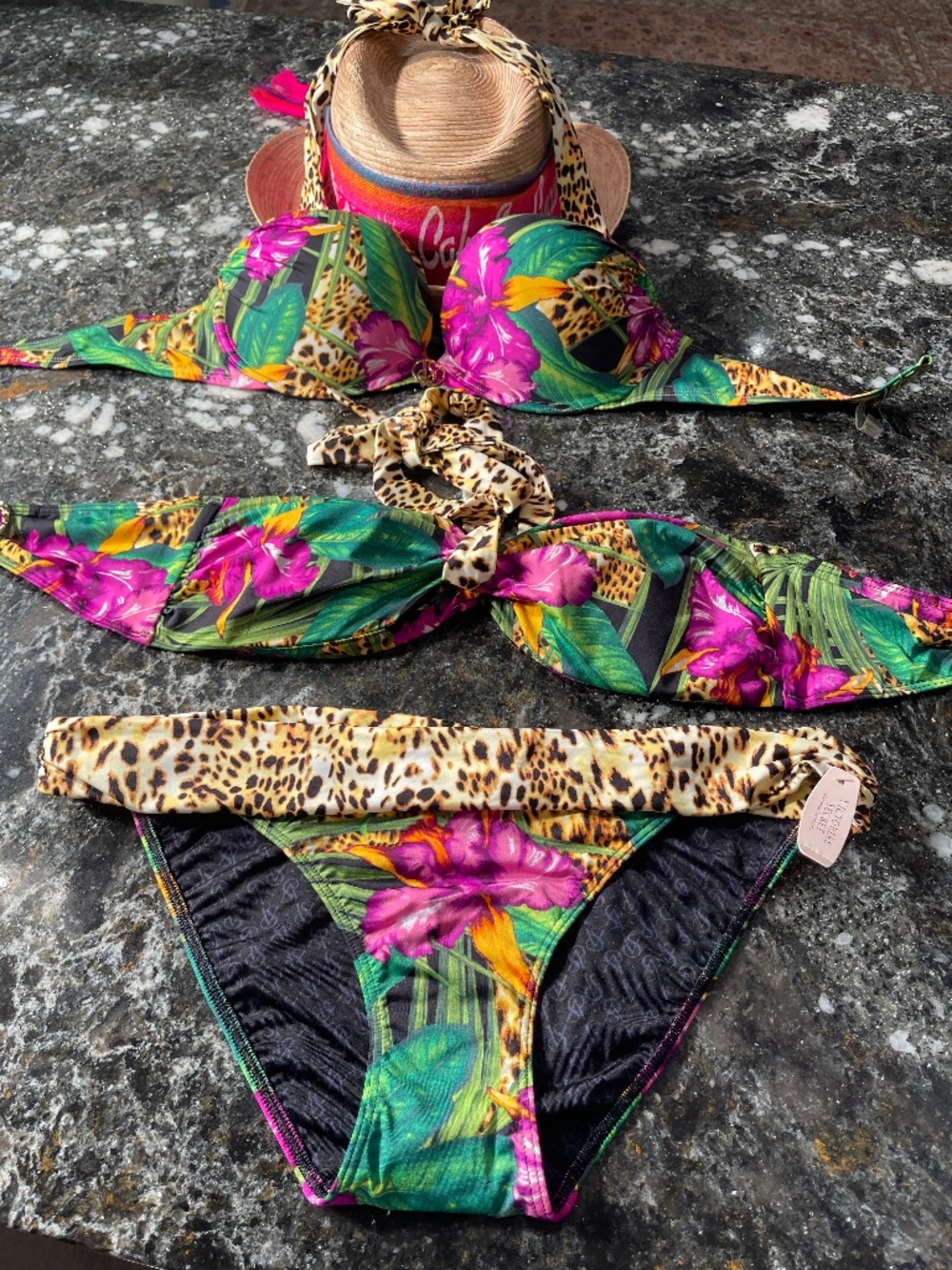Lot of 3 pieces bikini vintage 34C bombshell, M set bandeau